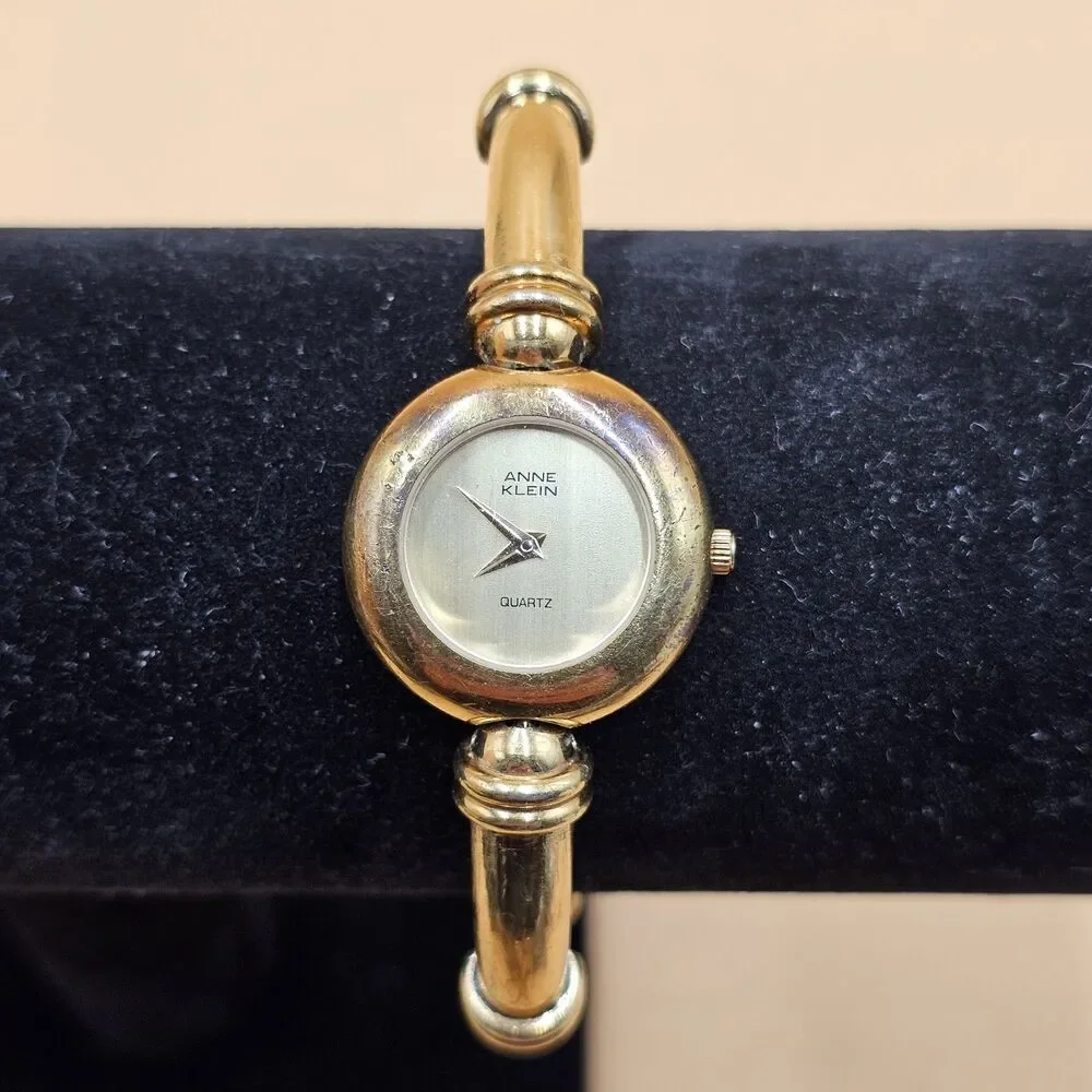 Vintage Anne Klein Gold Tone Quartz Bangle Watch New Battery Runs Great